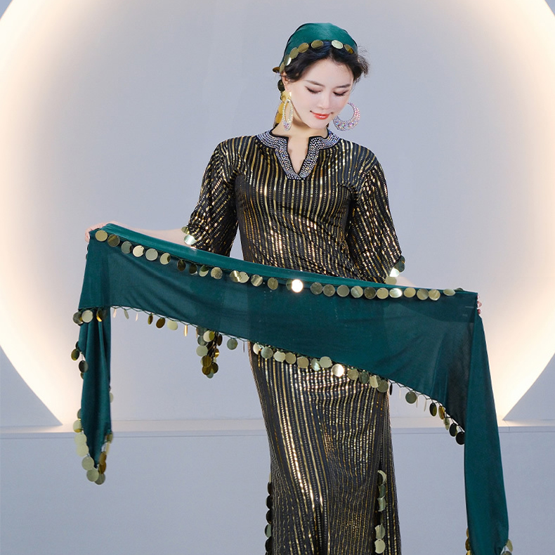 Accessoires de Danse du Ventre pour Femmes : Écharpe Baladi Saidi, Robe de Danse Folklorique, Costume de Cabaret, Ceinture de Hanche à Pièces, Foulard de Tête