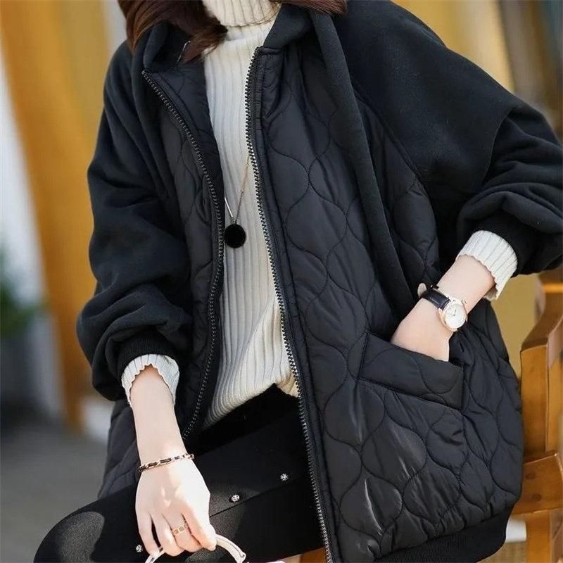 Veste d'automne/hiver pour femme, à capuche, en coton matelassé, modèle 2026, style européen, grande taille, coupe ample, vêtement d'extérieur pour femme.