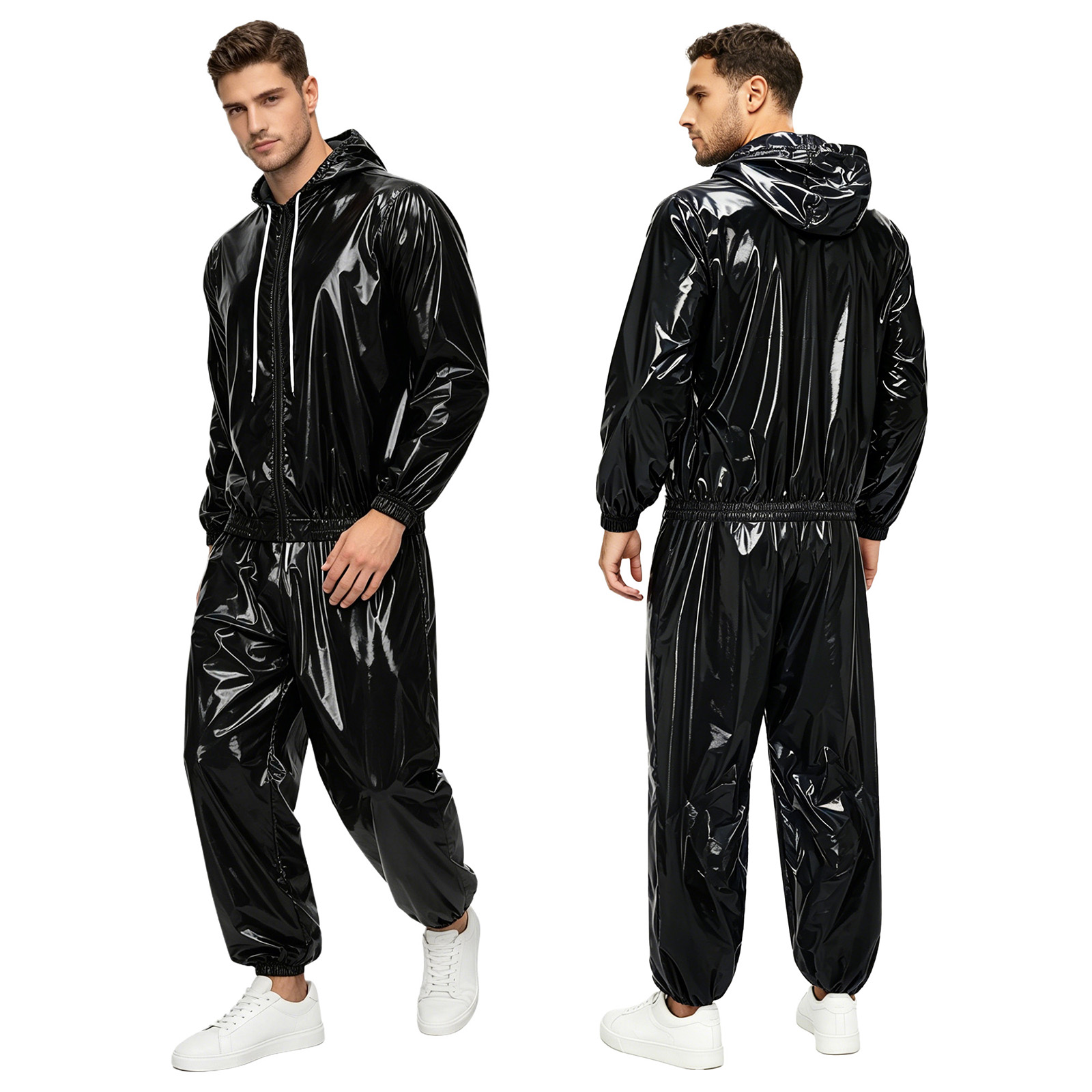 Veste imperméable brillante pour hommes, avec pantalon de jogging, vêtements de danse Hip Hop, activités de plein air, imperméable, coupe-vent, Streetwear