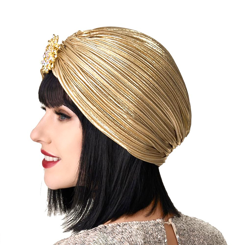 Mode plissée dames diamant bijou Turban chapeau femmes chimio Bandana Hijab casquette indienne ethnique Turbante chapeau dames cheveux accessoires