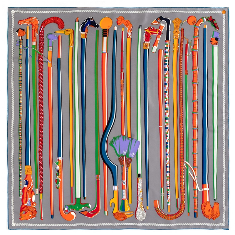 Écharpe carrée de luxe pour femme, design de sceptre, foulards en sergé, enveloppes, bandana roulé à la main, foulards bouclés, hijabs, 90cm