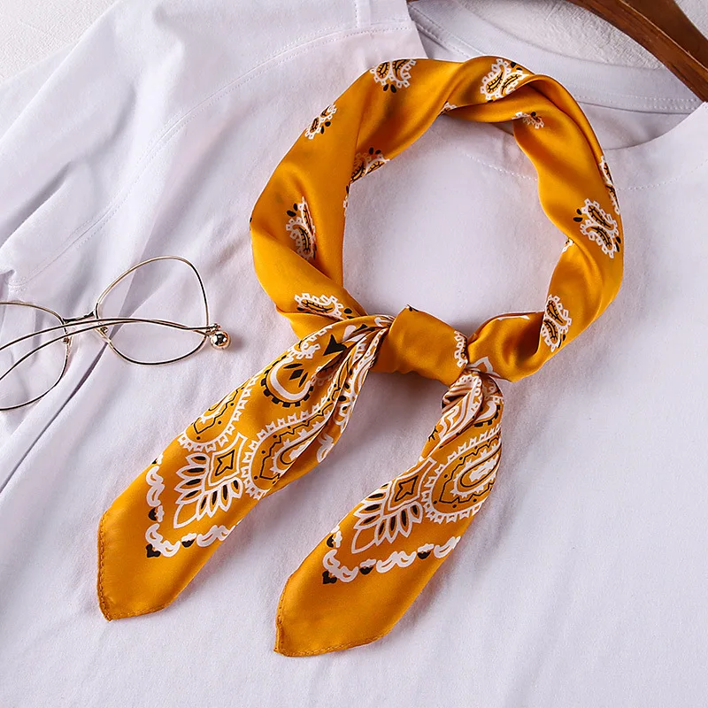 70cm Bandana foulard pour femmes mode Paisley imprimé mouchoir soie Satin Hijab écharpes femme carré cou foulards livraison directe