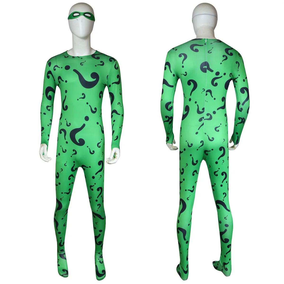 Combinaison, masque et coiffe pour homme adulte, tenue moulante Edward Nygma pour le rôle de Riddler, costume de déguisement pour fête d'Halloween.