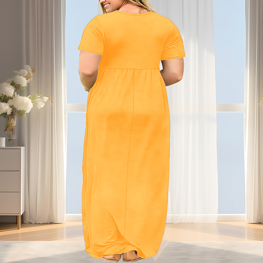 Robe d'été décontractée grande taille pour femmes, robe Maxi trapèze à manches courtes et col rond, lavable en Machine, couleur unie, respirante, nouvelle collection 2024