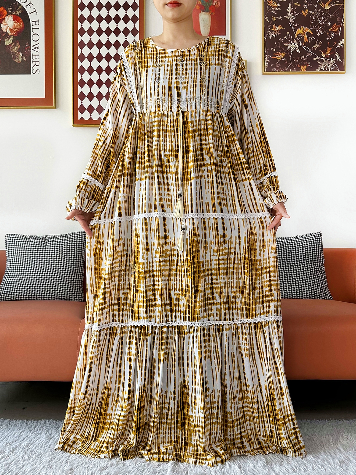 Nouvelle Robe Kashkha Dubaï pour Femme 2026, Robe Abaya Dubaï en Coton Tie-Dye, Manches Longues, Ample, Style Bohème, Maxi, Décontractée, Mode Africaine