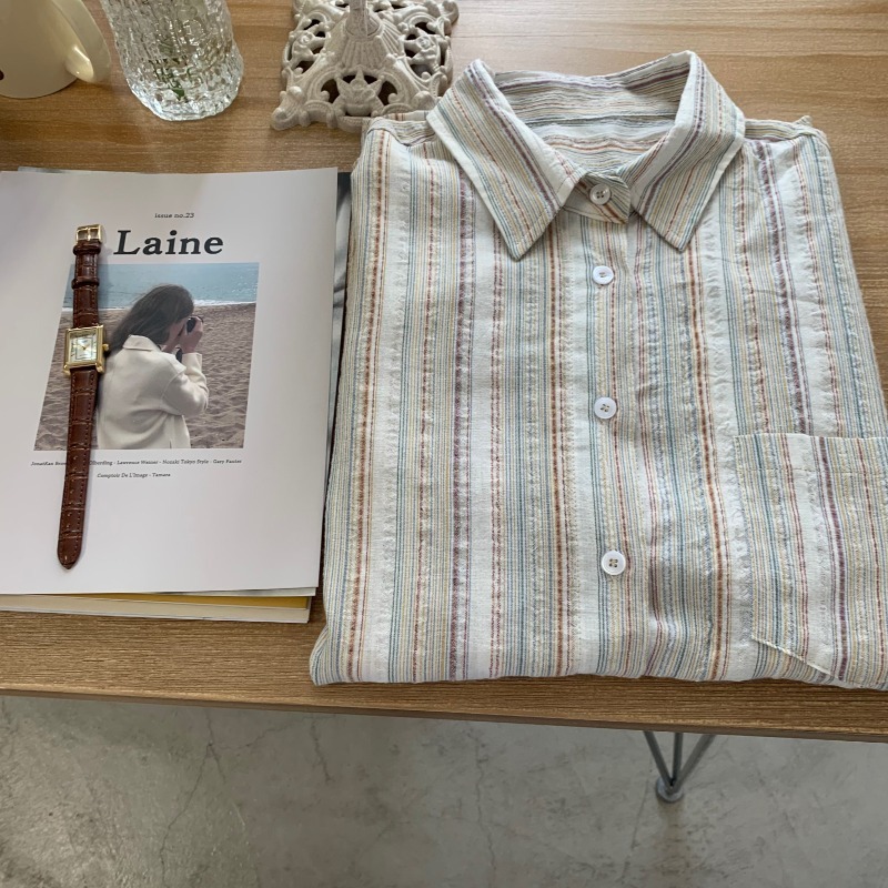 Chemises amples décontractées pour femmes, chemise de protection solaire rayée avec poche et boutons, vêtements, nouvelle mode printemps 2025 781