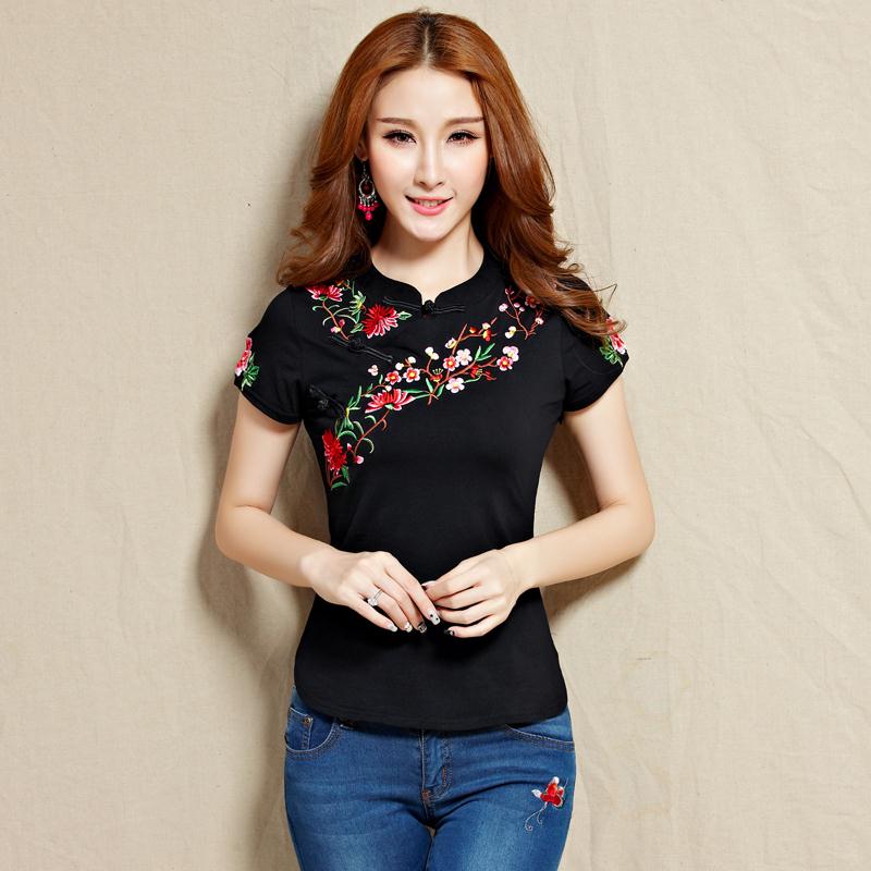 T-shirt manches courtes femme, estival et décontracté, avec broderie, grande taille, 100 coton, 4XL et 5XL, V2185