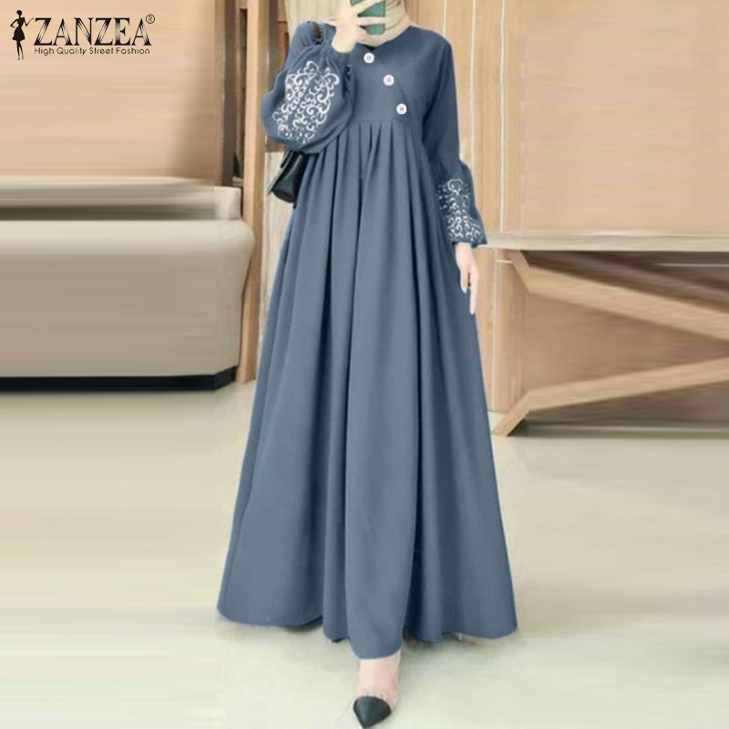 ZANZEA mode turquie robe musulmane Vintage Eid Mubarek robes femme à manches longues robes de cou élégant fête robe d'été surdimensionné