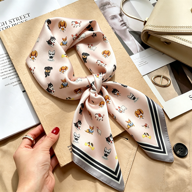 Foulard carré en soie pour femme, imprimé chaîne de luxe, en satin doux, utilisable comme bandeau pour cheveux, ruban pour sac à main, hijab, foulard de cou et bandeau pour la tête