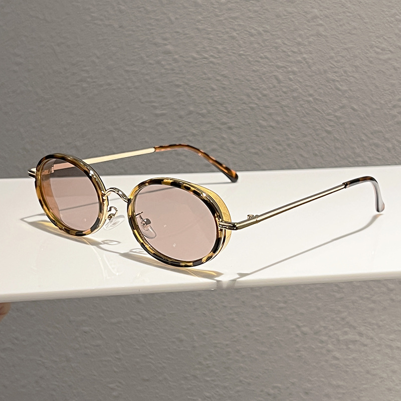 Lunettes de soleil ovales style coréen Hip Hop Punk pour femmes et hommes, mode luxe, motif léopard, couleur champagne, rétro, pour la conduite en extérieur