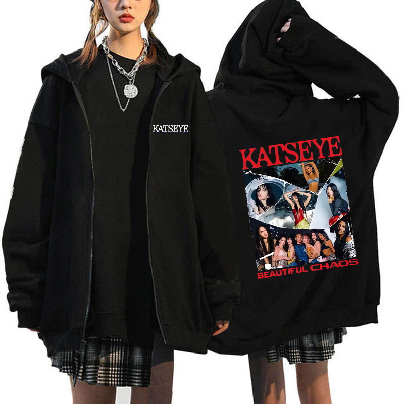 Katseye – sweat-shirt à capuche avec fermeture éclair pour homme et femme, imprimé drôle, graphique gothique Y2k, mode Vintage, vêtements de rue