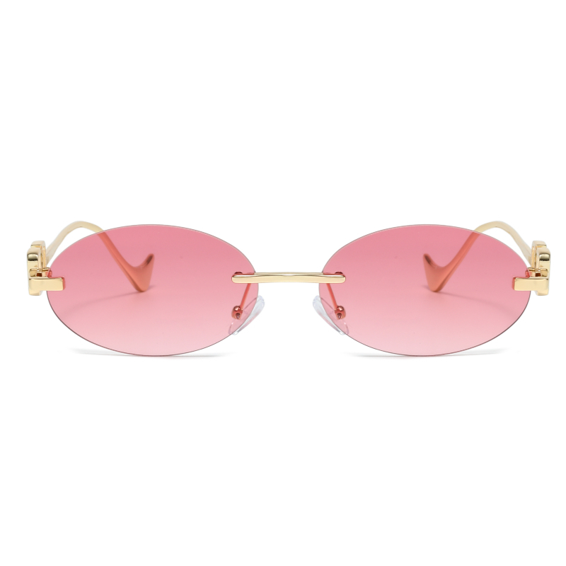 Lunettes de soleil ovales de marque de luxe pour femmes, avec lettres V découpées, mode urbaine, lunettes de soleil sans monture UV400 pour dames.