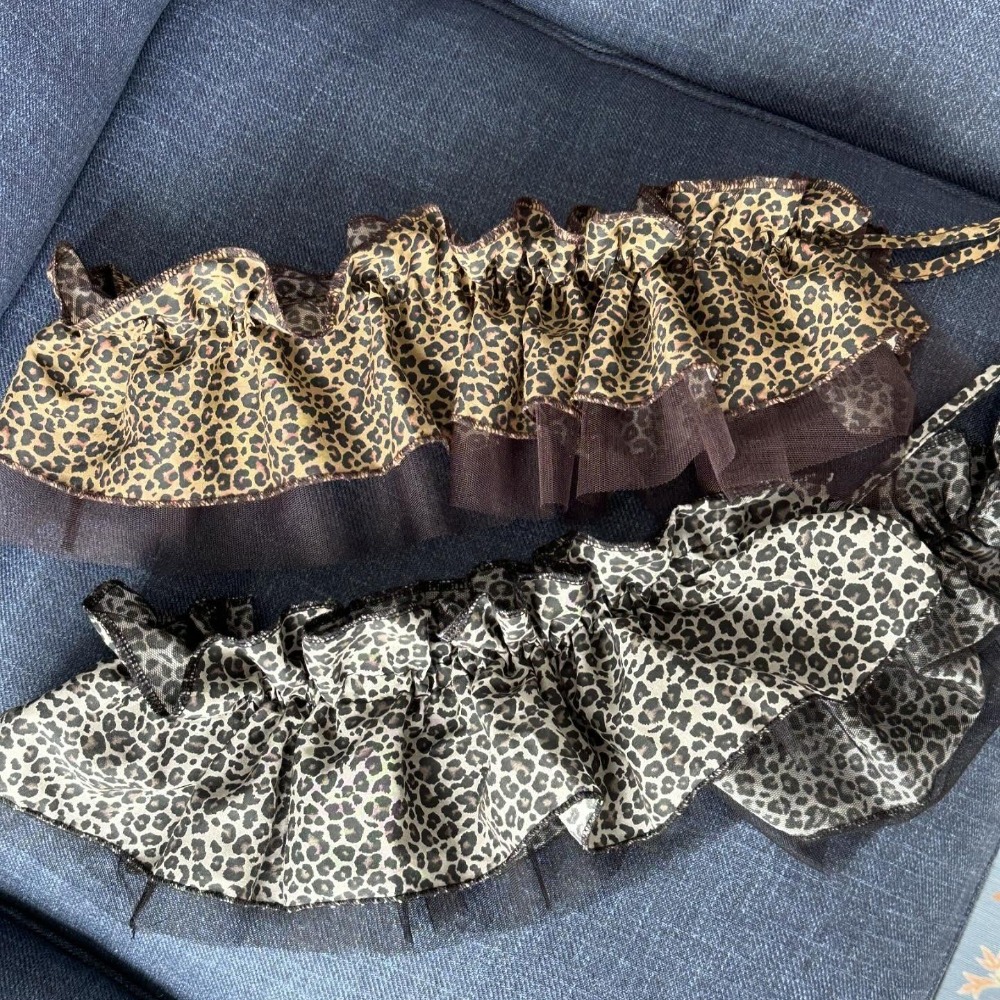 Hip-hop imprimé léopard hanche écharpe jupe chemise Extender doux bord à volants ceinture maille Y2K couche tenues ceinture