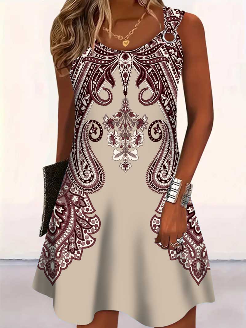 Robe d'été décontractée à col rond et imprimé pour femmes, vêtement élégant et confortable.