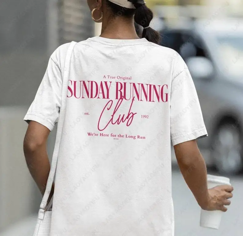 Sunday Running Club chemise motivation mignon esthétique entraînement T-Shirt pour les femmes à la mode meilleur ami cadeau drôle impression couverture en coton