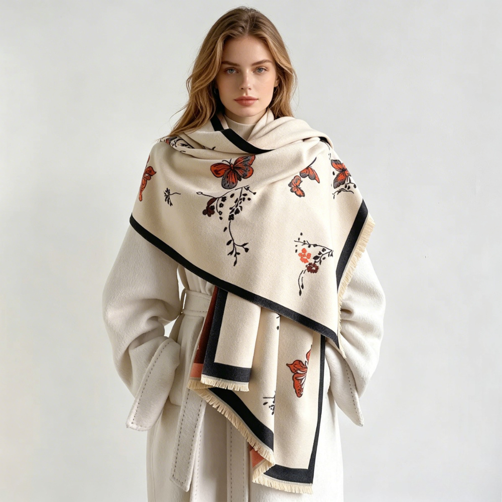 Écharpe en imitation cachemire pour femmes, à franges, épaisse et chaude, réversible, imprimée, pour l'hiver, type pashmina, grande couverture enveloppante.