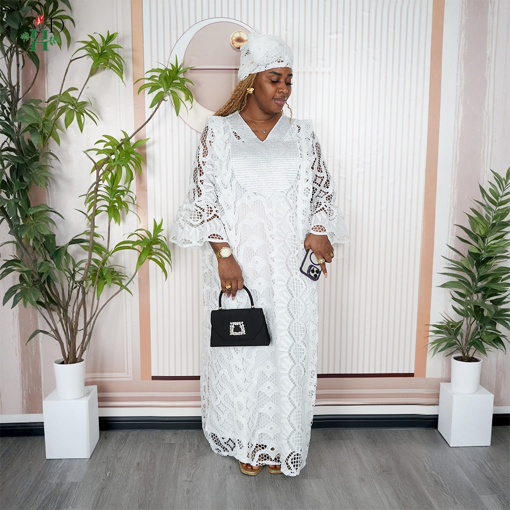 2025 nouvelle robe africaine grande taille pour les femmes élégant dubaï turquie vêtements de fête de mariage 2 pièces robe église dentelle blanche Ihram vêtements