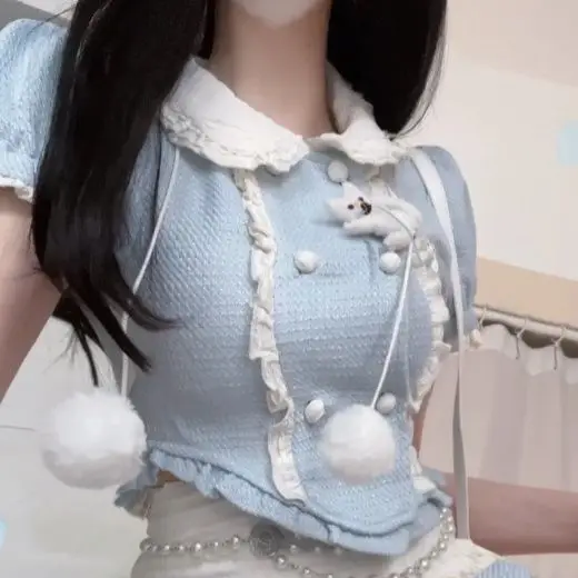 Kawaii Lolita Ensemble deux pièces pour femme, patchwork japonais, mini jupe trempée, femme décontractée, mode coréenne, Y2k, doux, mignon