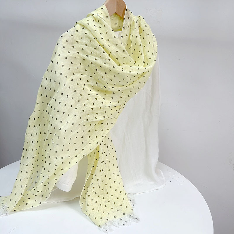 Écharpes en pur lin doux pour femmes, à pois, design rétro, longue, matière respirante, châle fin 65x180cm