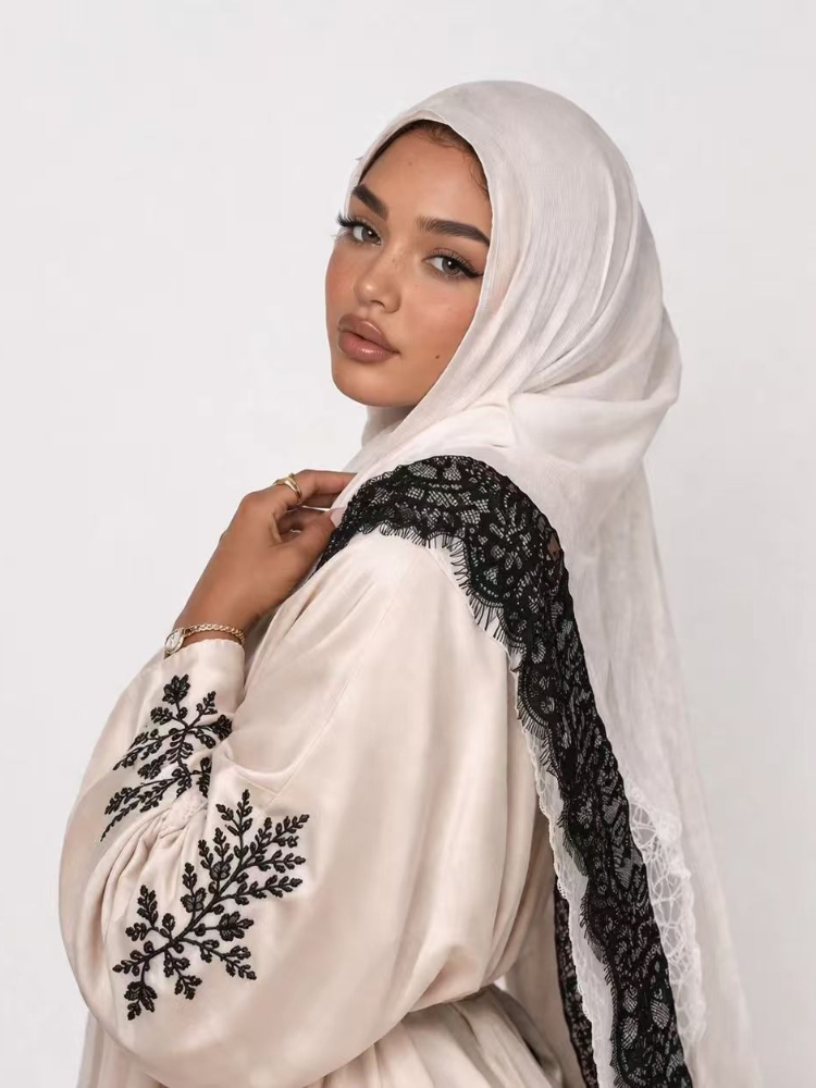 Hijabs en modal à dentelle pour le Ramadan, imprimé à pois double face, pour femmes, foulard de mode musulmane, couvre-chef pour femmes, turban