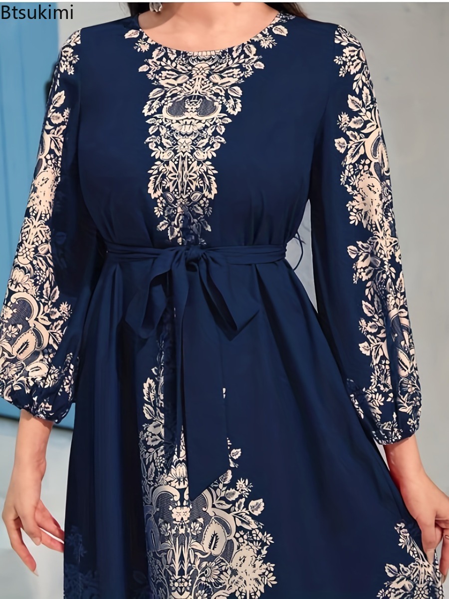 Robe longue imprimée pour femme, Abaya musulmane, Jalabiya de fête, Kaftan élégant, Robe longue arabe, Caftan marocain, Robe de soirée pour l'Aïd et le Ramadan