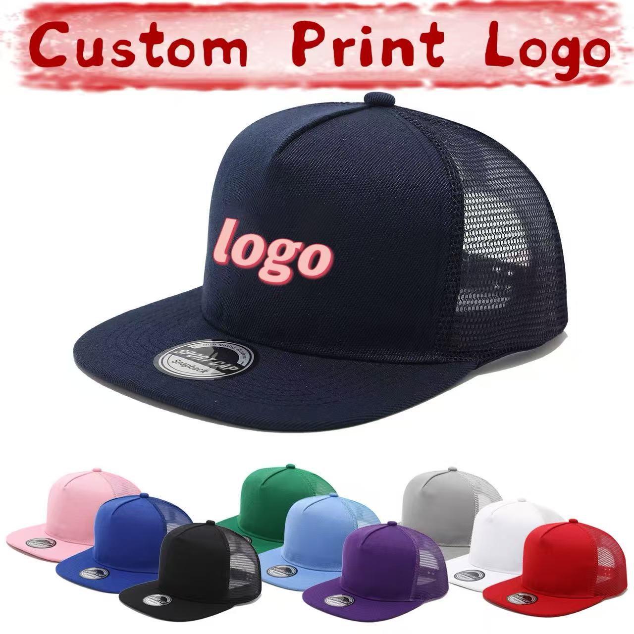Casquettes en maille à bord plat de couleur unie avec logo imprimé personnalisé, lot de cinq pièces, pour hommes et femmes, style street dance hip-hop, tendance mode, chapeaux de soleil