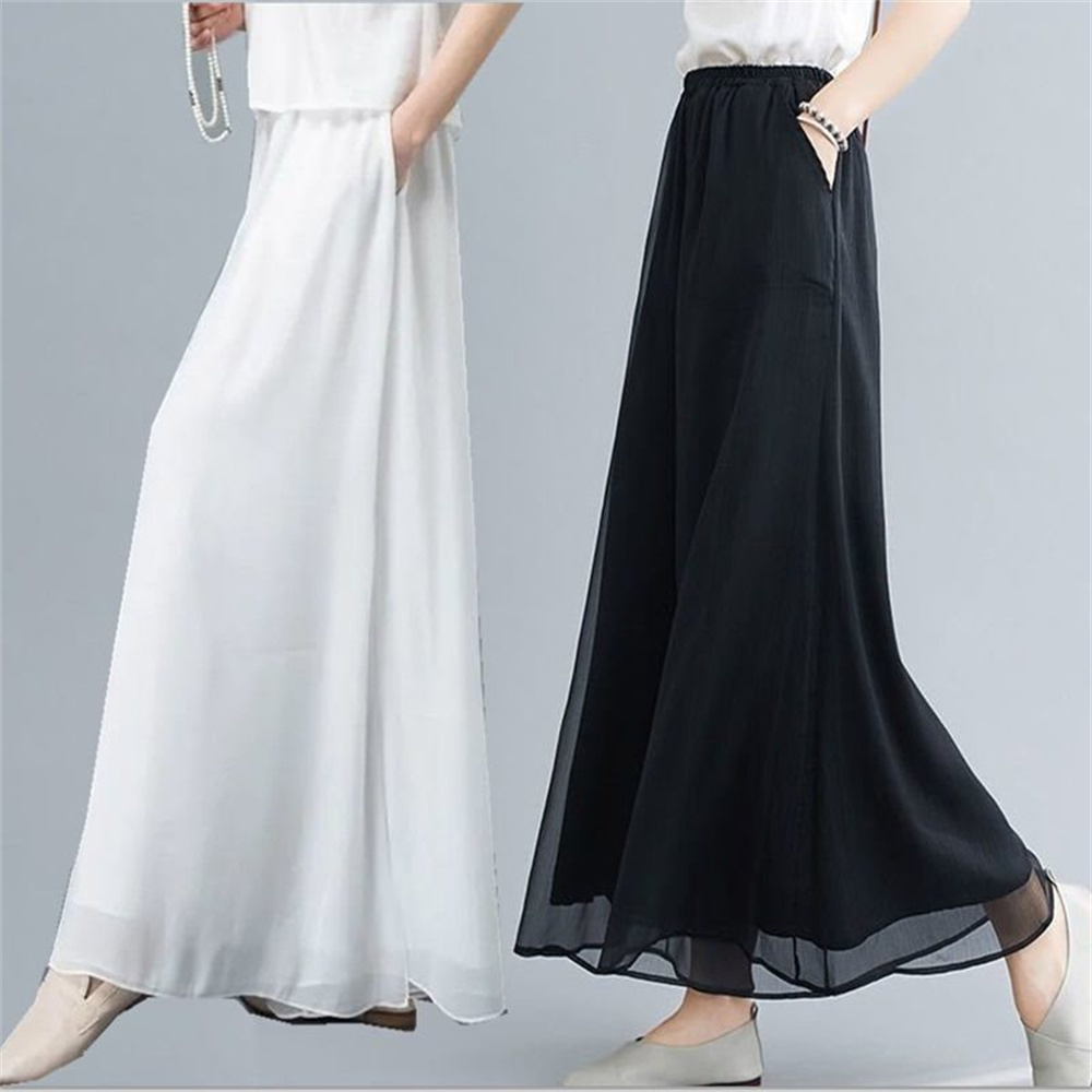 Vêtements de danse chinoise pour femmes, pantalons élégants, taille élastique, blanc et noir, vêtements de Style coréen, 2025