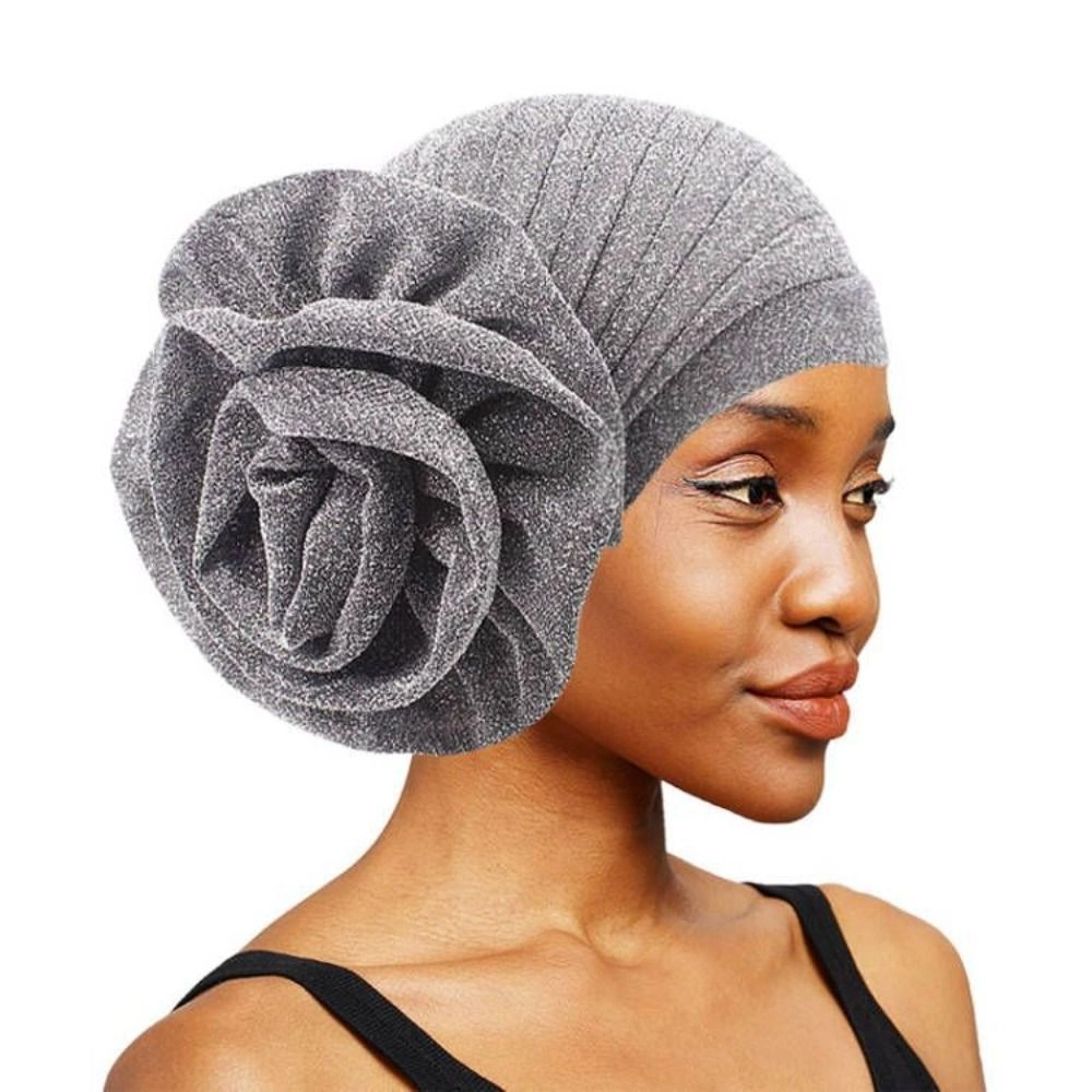 Turban africain en soie naturelle avec grande fleur rose, couvre-chef nigérian pour mariage, Geles respirant et léger, bonnet de fête