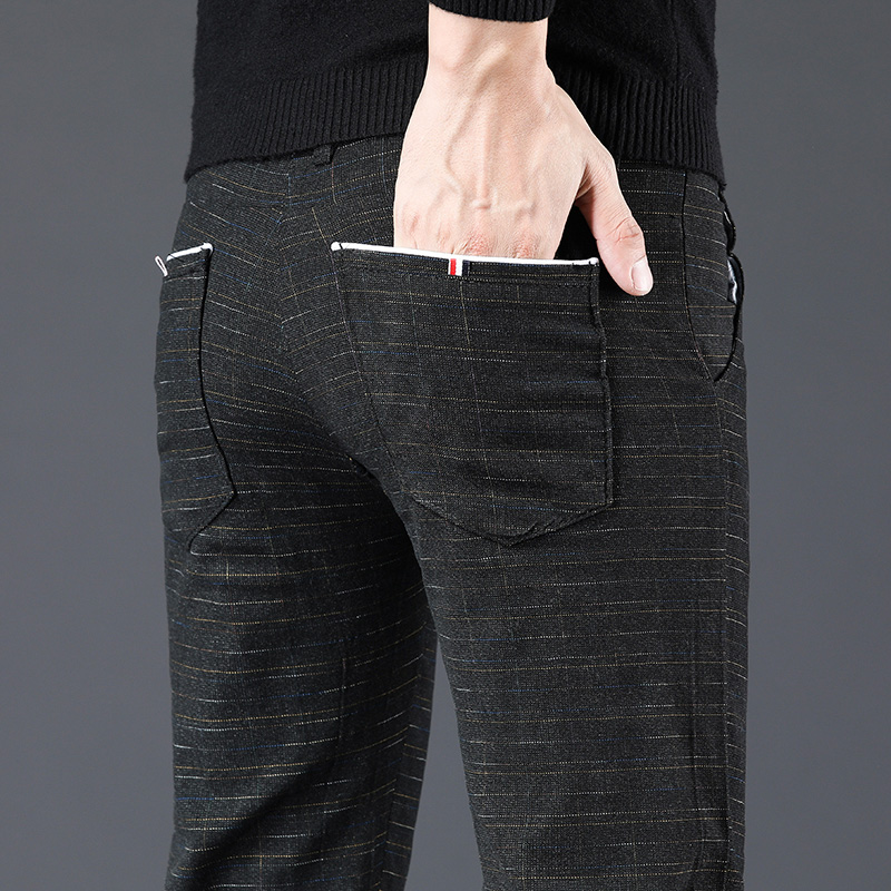 Pantalon décontracté en coton respirant et confortable pour hommes, coupe cintrée, droit, style coréen, extensible, noir, gris, bleu