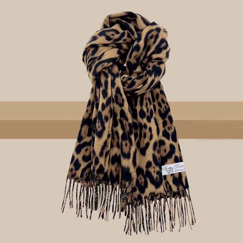 Mode léopard glands châle Imitation cachemire épaissi Foulard Pashmina Hijabs coupe-vent hiver chaud écharpe cou plus chaud