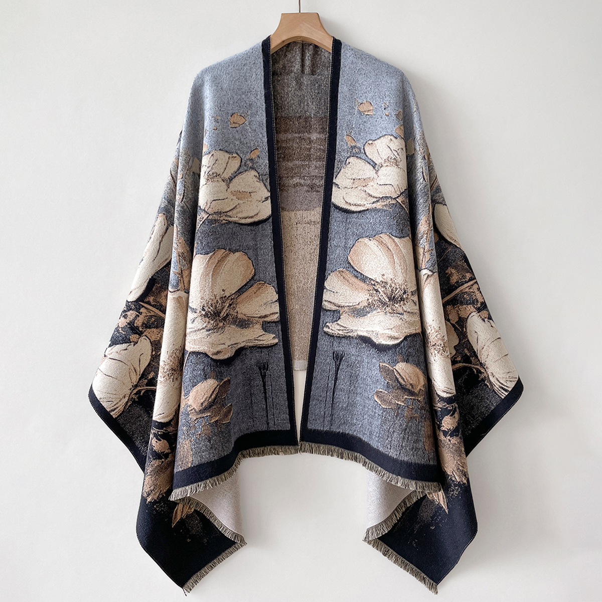 Poncho chaud de luxe en cachemire pour femme, écharpe d'hiver en Jacquard à fleurs, châle enveloppant, couverture Pashmina épaisse, Bufanda de voyage