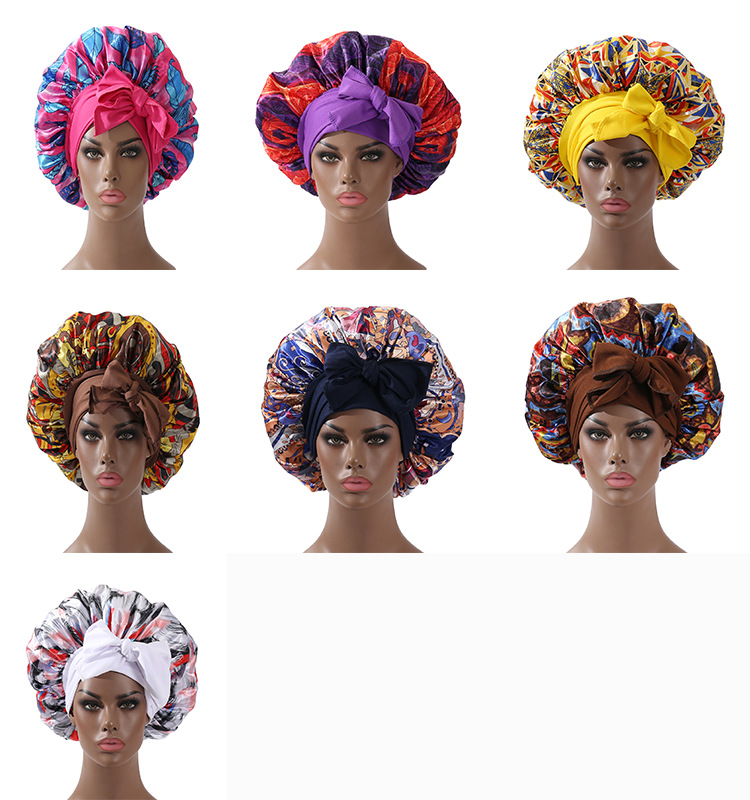 Bonnet de douche en Satin pour femmes, Extra Large, à longue queue, Style africain, imprimé, pour dormir