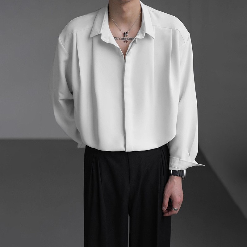 Chemises à manches longues pour hommes, soyeuses et lisses, décontractées, habillées ou formelles, sans repassage, résistantes aux plis, style coréen, streetwear