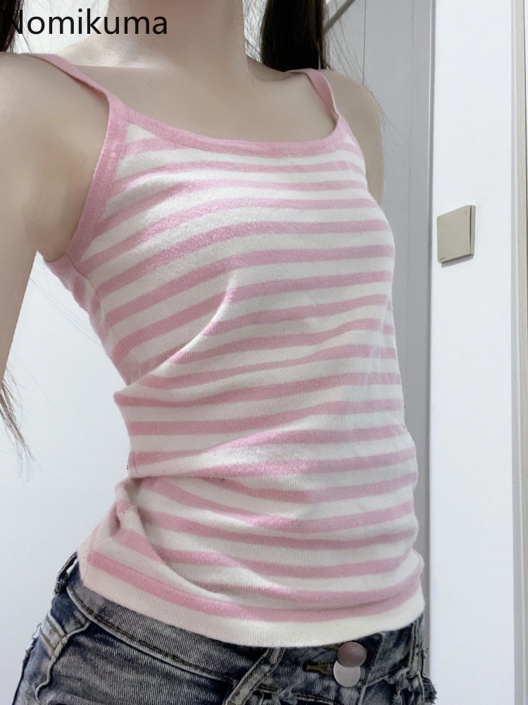 2025 Ropa Mujer Récolte Hauts Femmes Vêtements Mode Rayé Doux Gilet Slim Fit Sans Manches Camis Décontracté Sexy D'été Y2k Débardeurs