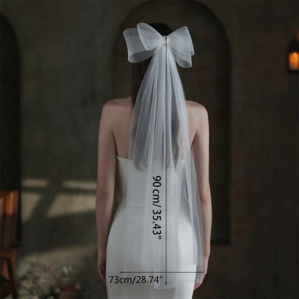 Voile de mariée mignon à double couche, accessoires pour cheveux, voiles courts avec nœud papillon, voiles transparents pour filles