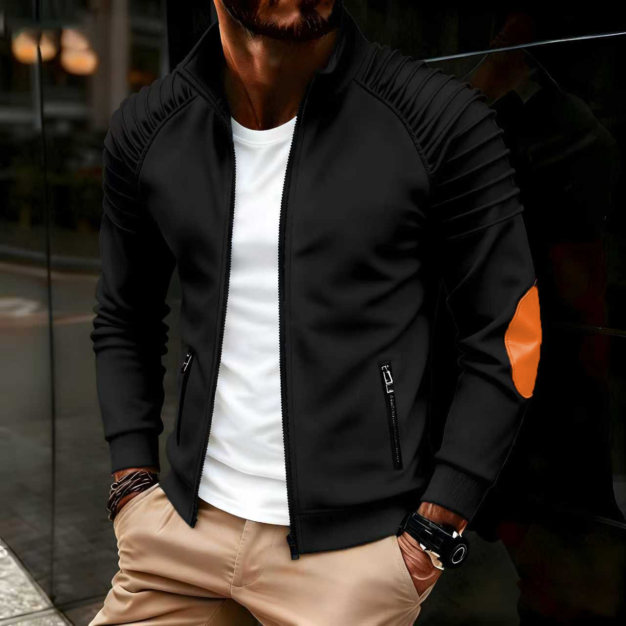 Printemps/automne nouveau sport décontracté hommes veste hommes Stand plis mince rayure ajustement veste fermeture éclair à manches longues manteau Cardigan manteau hommes