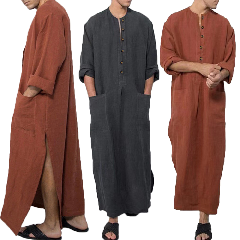 Vintage hommes musulmans islamique arabe Jubba Thobe Robes mâle à manches longues Pakistan dubaï caftan Abaya Robes de poche robe d'arabie saoudite