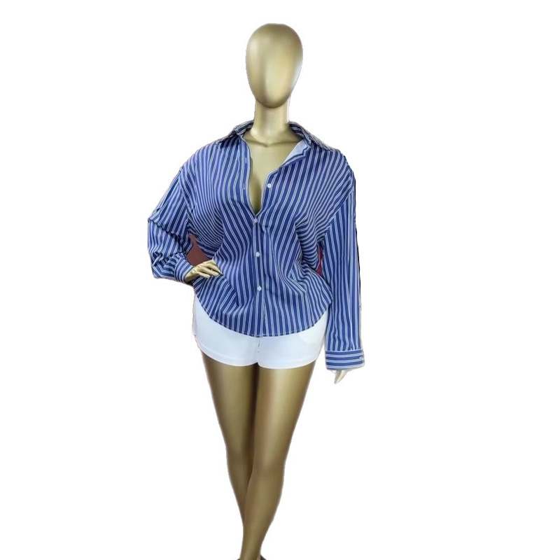 Nouvelle Chemise Élégante pour Femme à Rayures Imprimées, Manches Longues, Col Rabattu, Boutonnage Simple