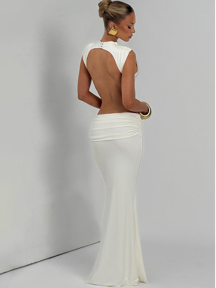 Robe longue moulante élégante Articat sans manches avec patchwork pour femme, sexy, dos nu, couleur unie, pour soirée, club ou soirée