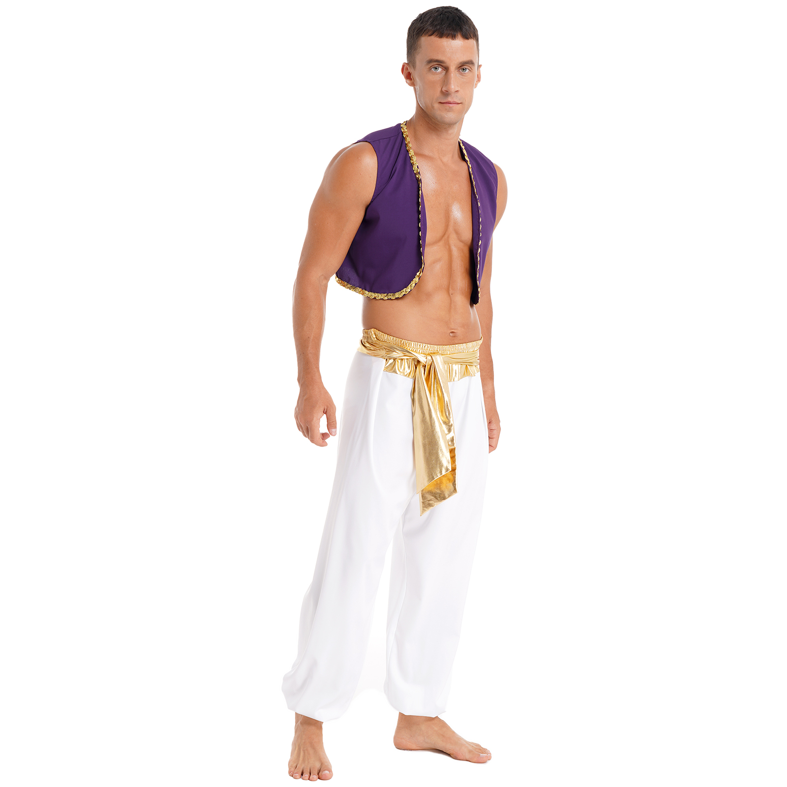 Costume d'Aladdin pour homme, tenue de prince arabe, gilet, haut, pantalon harem, costume pour fête à thème Halloween, carnaval, scène, danse