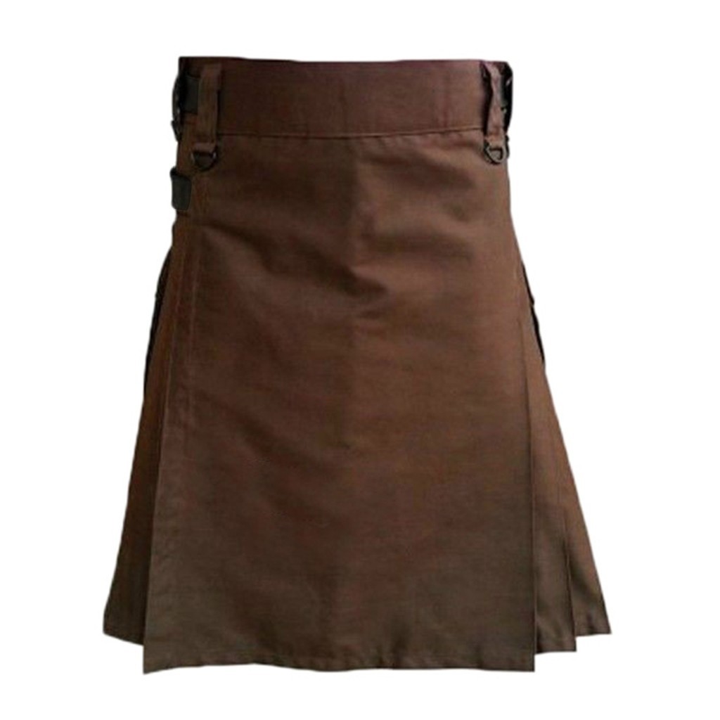 Kilt écossais plissé vintage en coton marron pour homme, style gothique, avec poche cargo, pour costumes de cosplay punk