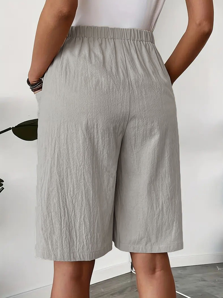 Pantalon jupe fin pour femme, décontracté, taille haute élastique, avec poches, coupe large, mi-pantalon LRFZ-C480