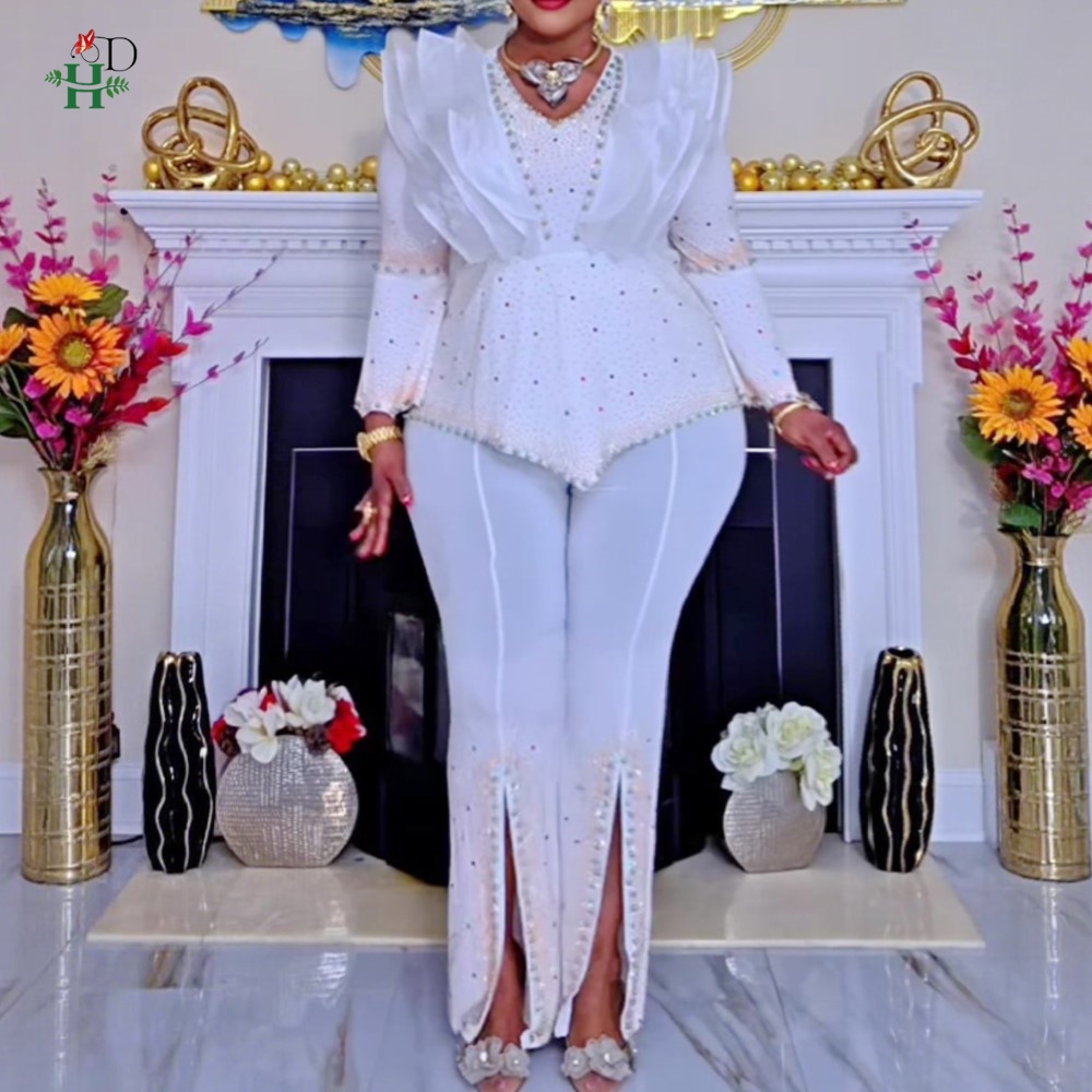 Robes Africaines pour Femme – Nouvelle Collection 2026 – Robes Turques Africaines – Tenues de Soirée 2 Pièces avec Pantalon Diamant – Mode Africaine