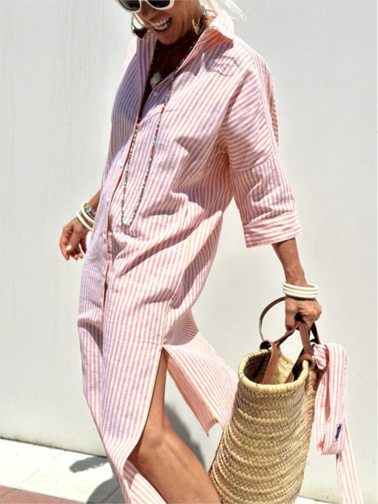 Robe chemise à manches longues pour femmes, élégante, avec ceinture, mode imprimée, boutons, col à revers, robes décontractées, automne 2024