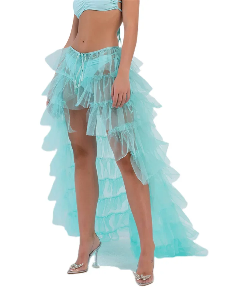 Mode longue jupe en Tulle femmes élégante princesse Style Sexy maille irrégulière Tutu jupes Vintage jupe bouffante plage couvertures