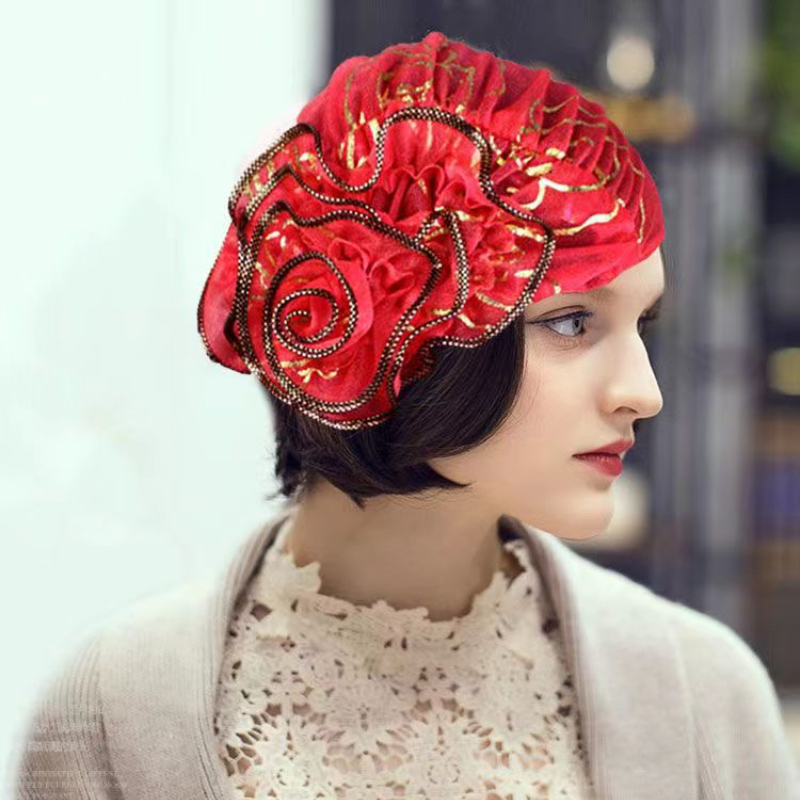 Turbans à grandes fleurs pour femmes, plaque de fil de beauté, bandeau Jacquard, chapeau en dentelle, casquettes musulmanes, couvre-chef islamique, nouvelle collection printemps 2025