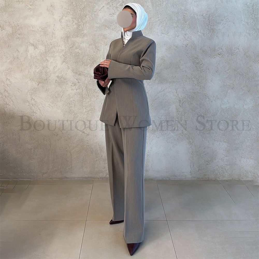 Costumes de luxe pour femmes de Dubaï, élégants, à simple boutonnage, col montant, ensembles 2 pièces veste et pantalon, blazer personnalisé pour femme de bureau