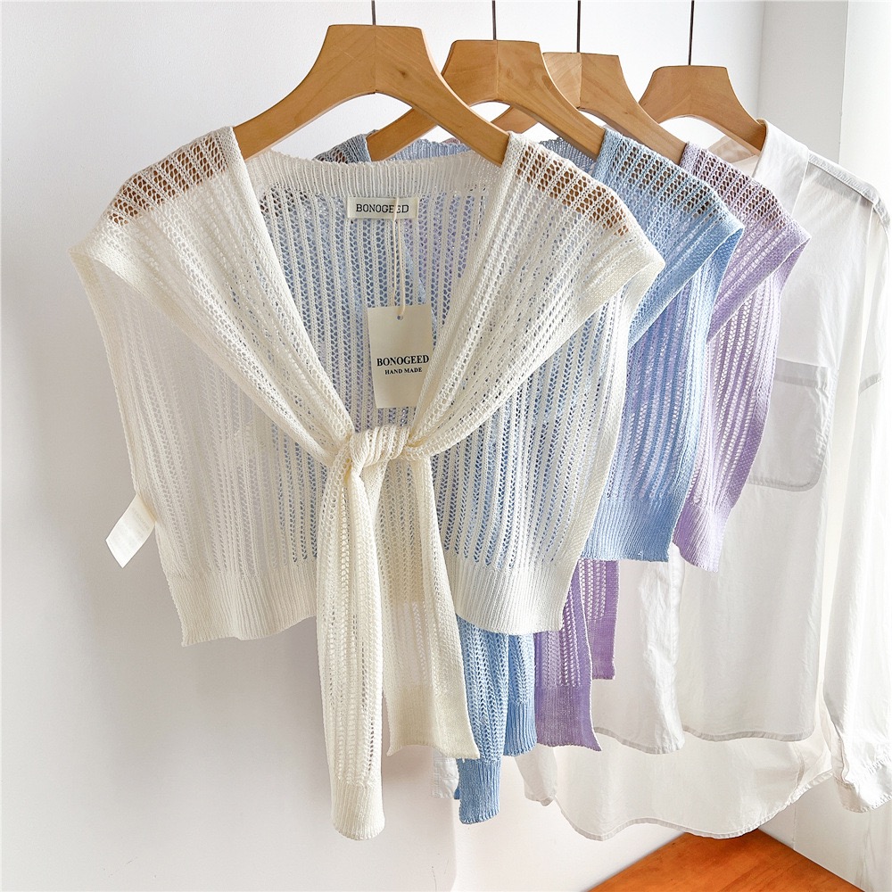 Écharpes d'épaule en dentelle unie ajourée pour femmes, châles d'été fins en tricot noué, faux col de protection pour le cou, idéales pour la climatisation