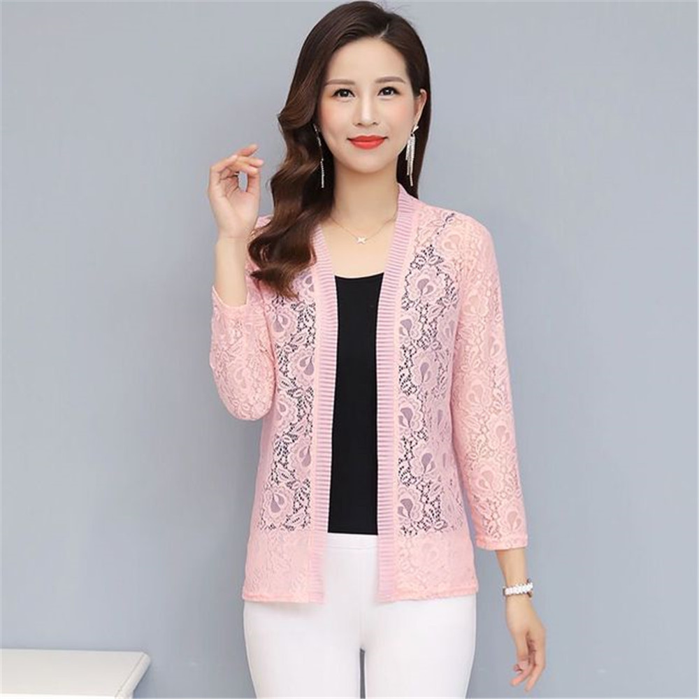 Cardigan à manches longues en dentelle pour femme, veste, châle, grande taille, 6XL, noir, blanc, printemps, été