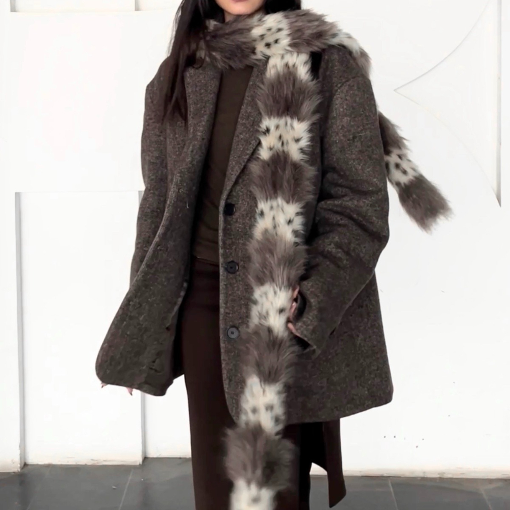 Écharpe en fourrure imprimé léopard pour femmes, sous-culture Y2K, Sexy, Millennium Hottie, en peluche, Patchwork, chaude et étroite, tendance pour l'extérieur